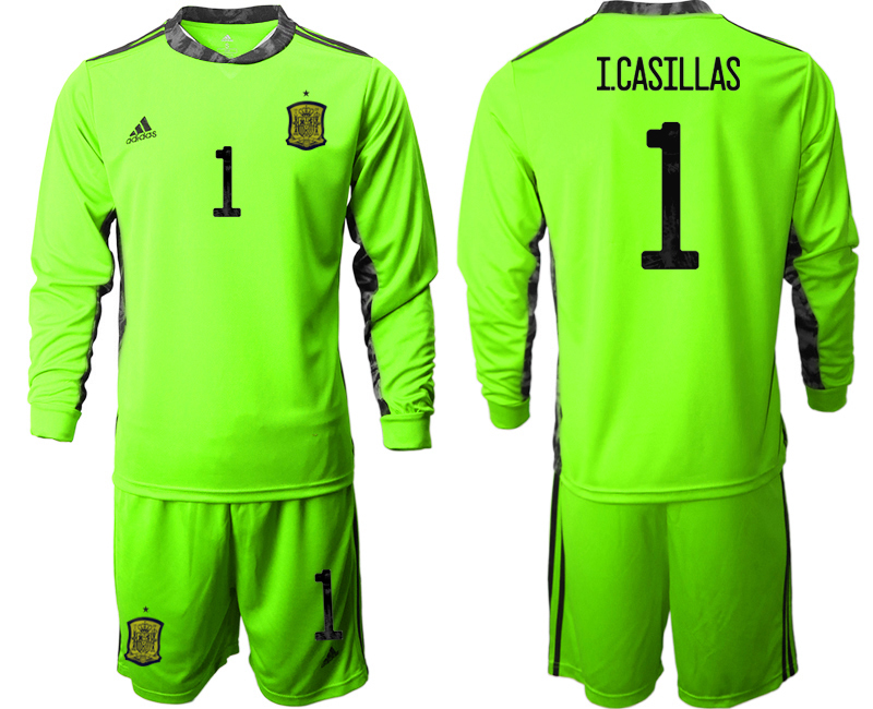 Men 2021 European Cup Spain green Long sleeve goalkeeper #1 Soccer Jersey